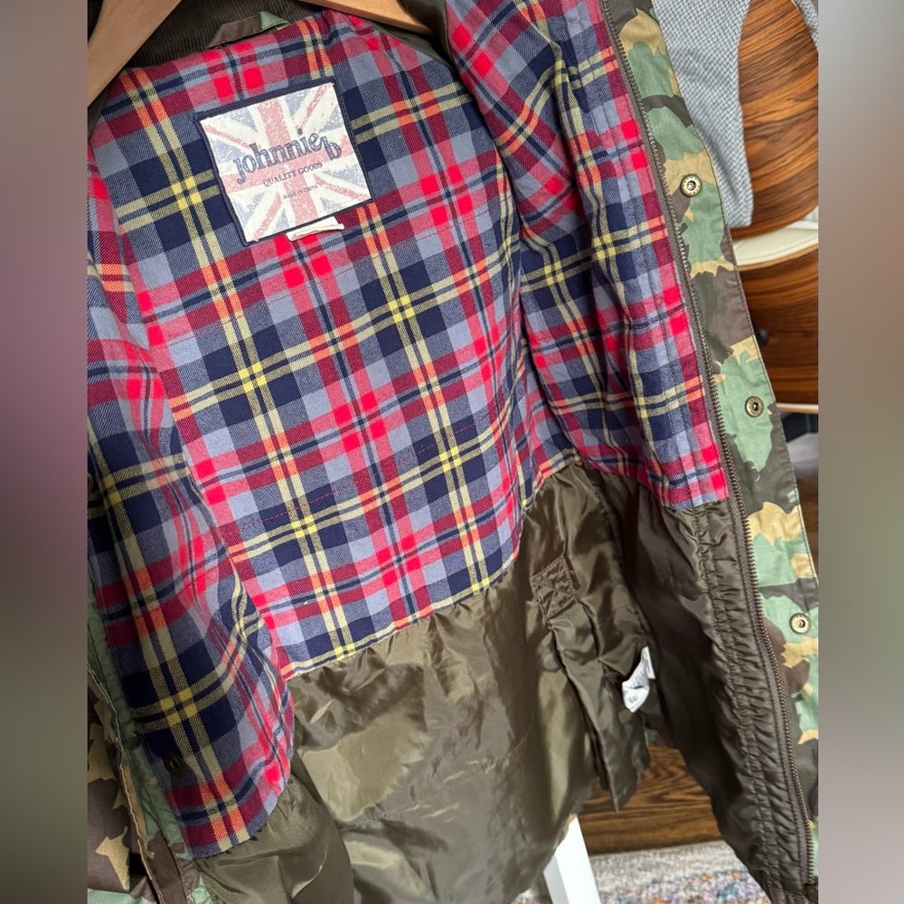 Johnnie B/ Mini Boden Camo Rain Jacket with Plaid Lining - Picture 2 of 4